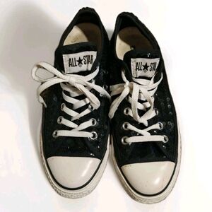 Converse all stars Low Tops Grunge Emo Gothic Y2K Black Sequin Womens sz 8